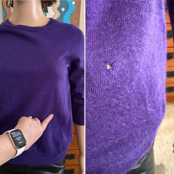 J Crew Womens Purple Merino Wool Sweater Size S-M with FLAWS - Picture 5 of 12